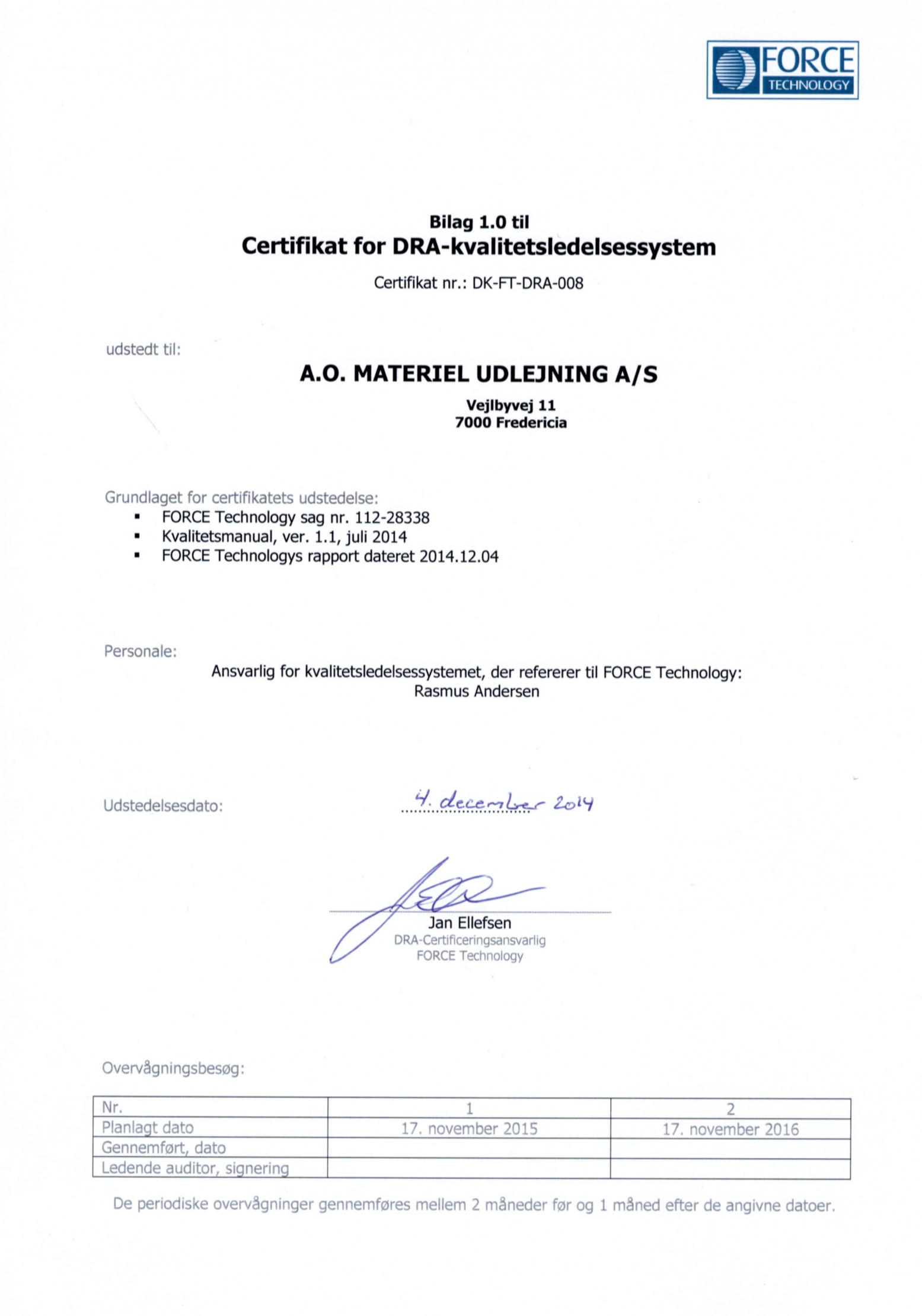 DRA Certificat bilag